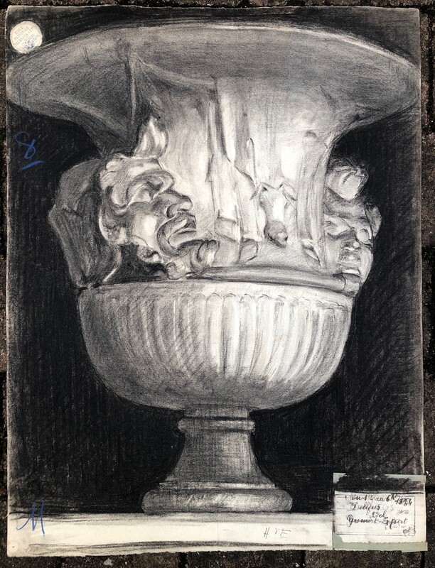 3 from 4 Medici vases, charcoal academic drawings  , signed and dated by Jean Dollfus , 1924