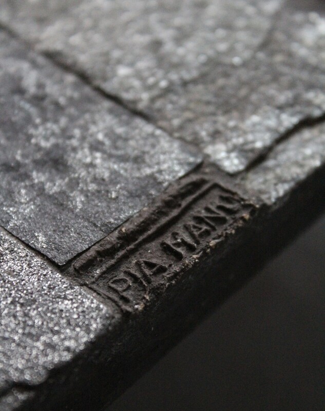 coffee table, metal base, slate top , unique piece by the Belgian sculptor Jules Dewaele, better known as Pia Manu