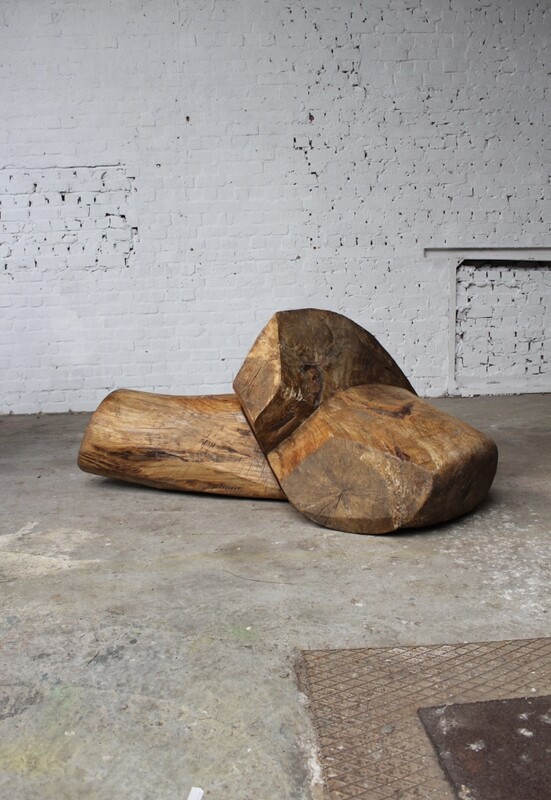 Large wooden 'pebble' sculpture witwooden sculpture made of 2 pieces massive wood , part of studio collection of Roland LAVIANNE (1948-2022)