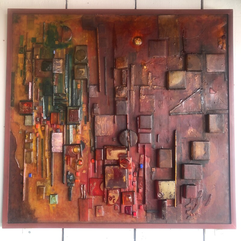 large work in resin, pigments and enamels , geometrical abstraction , work signed Timmermans or Timmermann