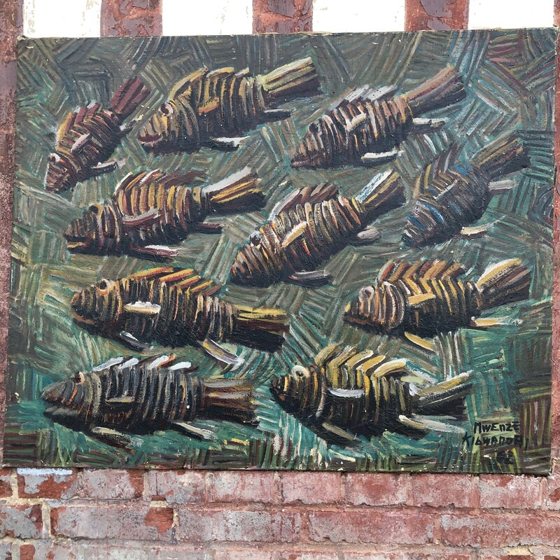 oil on canvas by Mwenze Kibwanga , a Congolese painter (formerly Belgian Congo) , School of Elisabethville (now Lubumbashi)