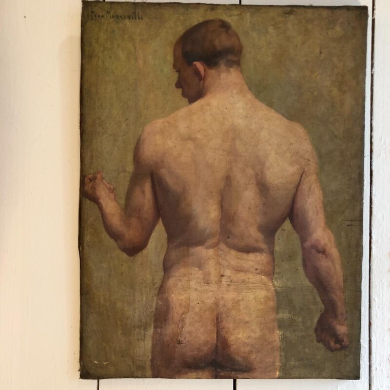 oil on canvas , painting , academic study of a nude man , signed Emilius Cornelius Van Marsenille