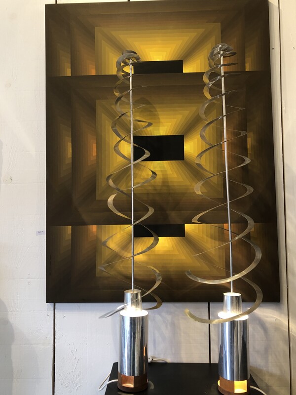 rare pair of kinetic lamp designed by the French designer Werner Epstein for Inter Neo , signed and dated 1970