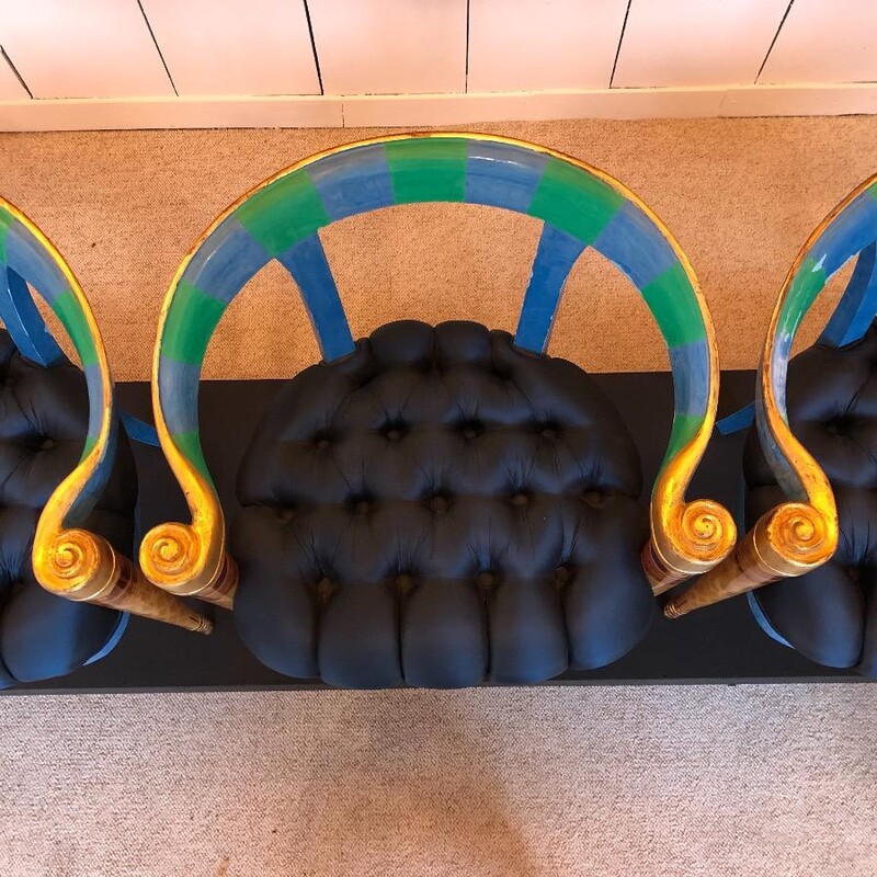 set of four polychrome wooden neo-classical armchairs, Italian , circa 1970