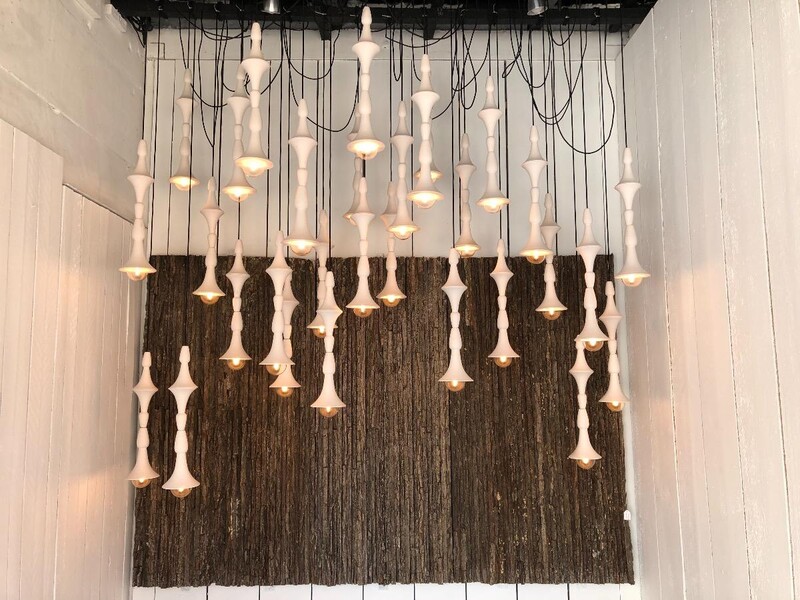 set of porcelain pendants by Louis Drimmer , from a Parisian theater , circa 1950