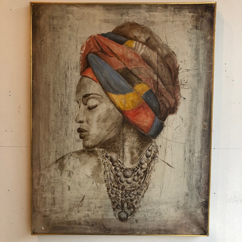 study of an African woman wearing a scarf (dhuku) on her head. Oil on canvas , signed Maurice Rey
