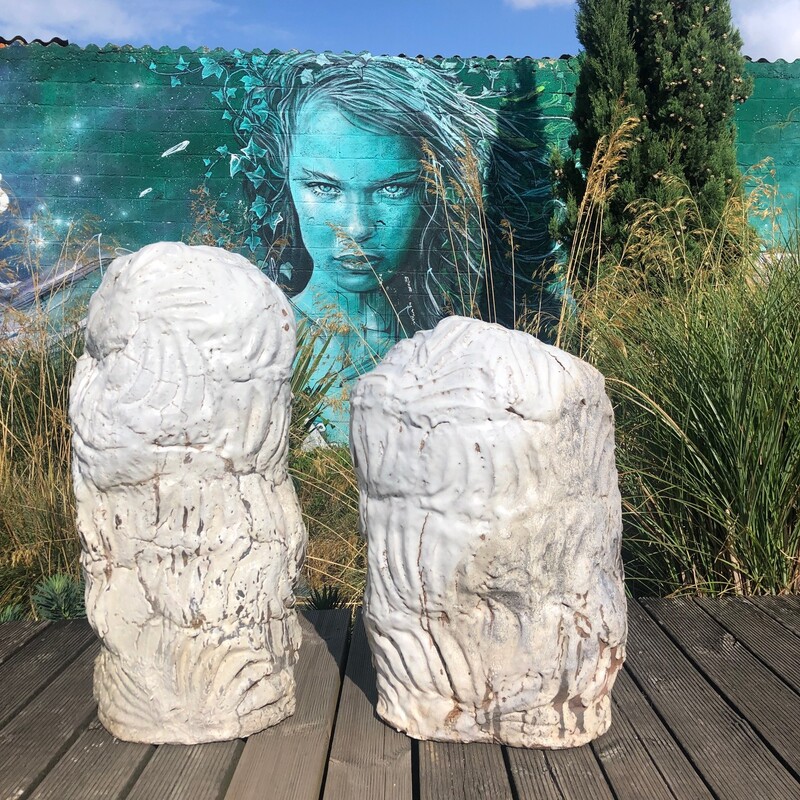 two (2) monolithic ceramic sculptures works of Hervé Rousseau , of the série “Trace of the wind” (La trace du vent) from 2015 